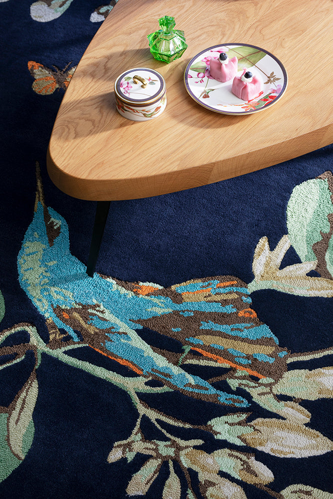 Hummingbird Navy Wool Rug | Wedgwood Designer Rugs Belrose | Rugs 'N' Timber