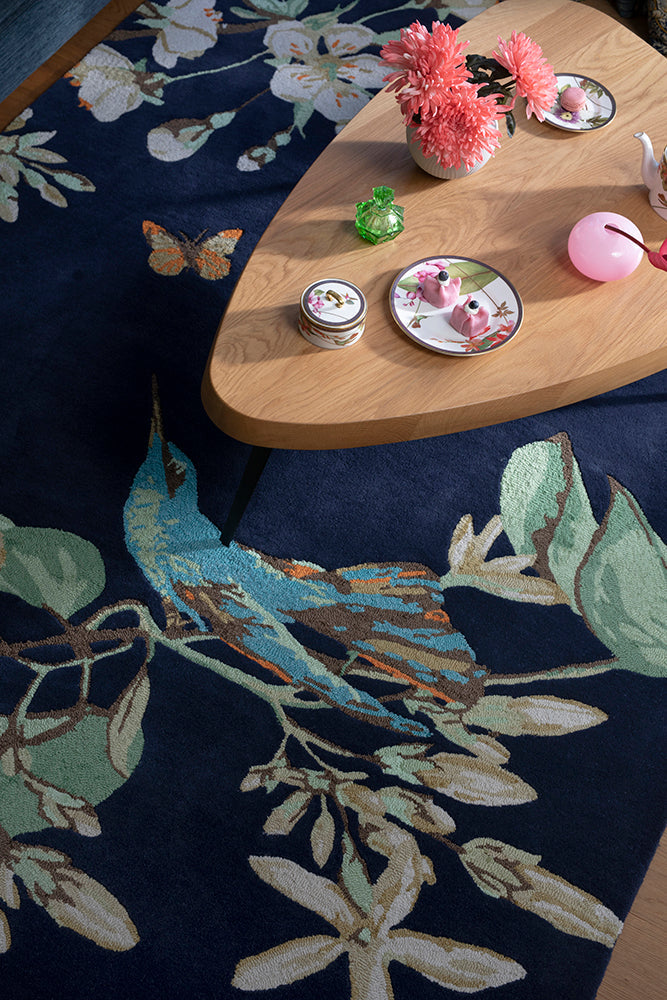 Hummingbird Navy Wool Rug | Wedgwood Designer Rugs Belrose | Rugs 'N' Timber