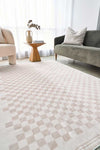 Lola Checkerboard Beige Rug | Washable Rugs Belrose | Rugs N Timber