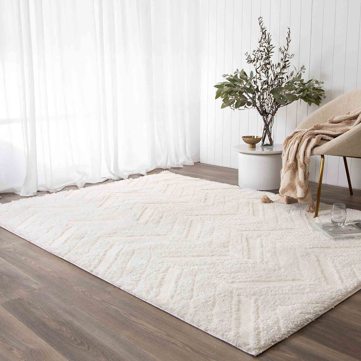 Atlanta Cream Herringbone Rug | Shaggy Rugs Belrose Sydney