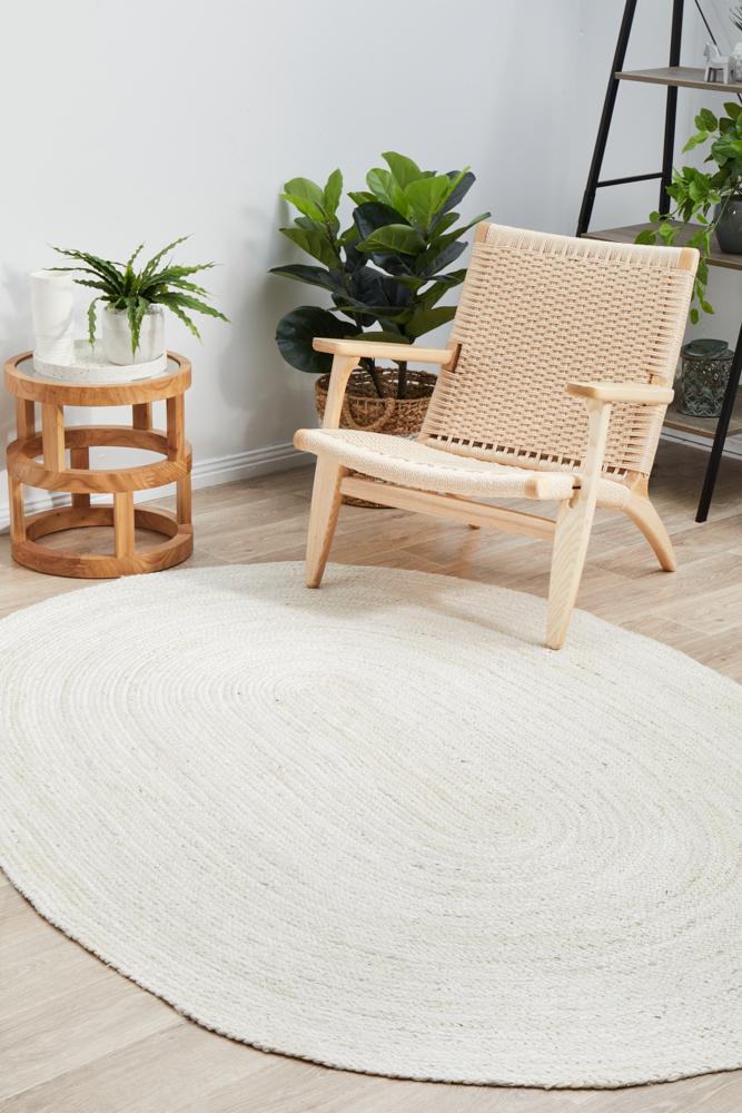 Oval Braided Jute Rug in Cream White, Grey, Black, Navy Blue