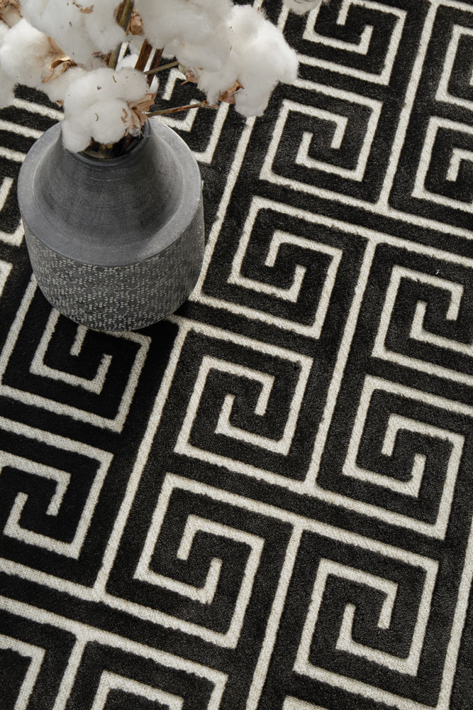 Tiffany Black & Gold Greek Key Rug